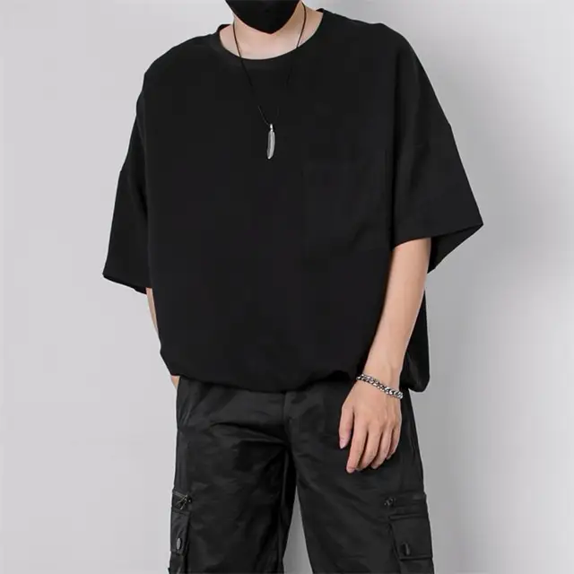 Camiseta negra para hombre, camiseta de manga corta ancha, holgada, ajustada, de moda, Simple, de sólido|Camisetas| AliExpress