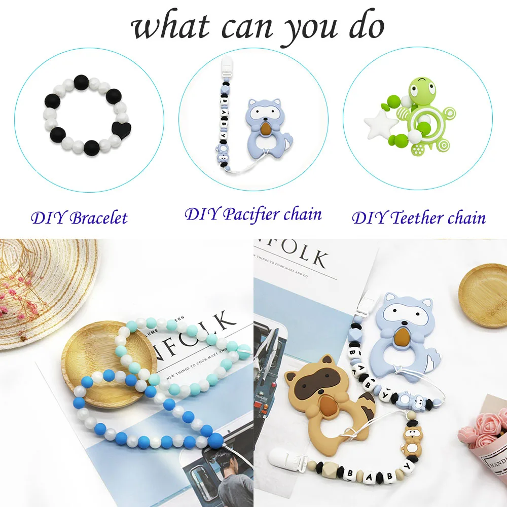 Cute-Idea 20Pcs Silicone Lentil Beads 12MM Baby Abacus Teething Beads BPA Free Newborn Baby Rodent Pacifier Chain Toy Baby goods