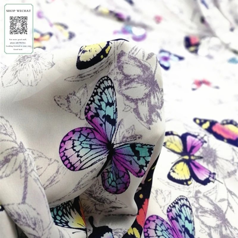 50CM * 150CM/Piece Butterfly Flower Cloth Habijabi Printed Chiffon Dress Fabric DIY Materials |
