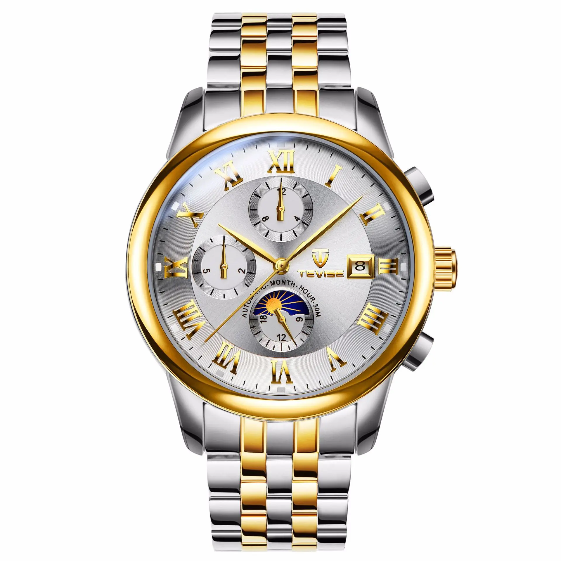 Дропшиппинг бренд Tevise мужские часы автоматические механические модные moon phase из нержавеющей стали мужские часы Relogio Masculino - Цвет: 9008A
