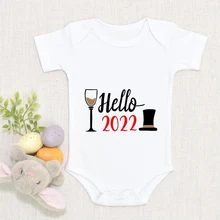 

Hellow 2022 Newborn Baby Clothes My First New Year Costume Cute Baby Rompers Short Sleeve Home Pajamas Toddler Bodysuit Dropship