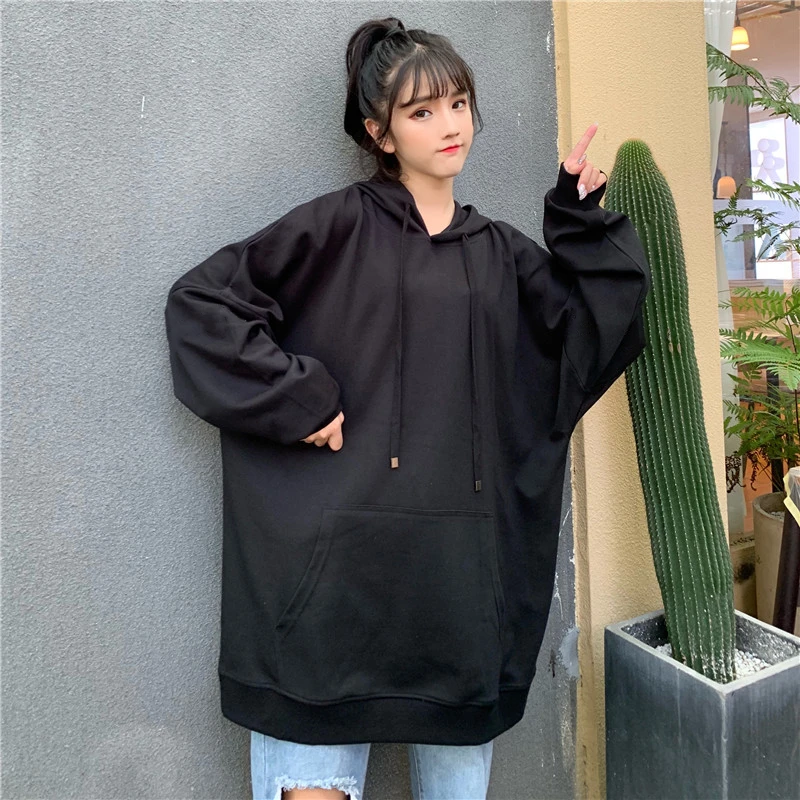 HAYBLST Брендовые женские толстовки осенние Harajuku модные однотонные Лоскутные Kawaii Свободные топы PlusSize2XL с длинным рукавом тонкая одежда