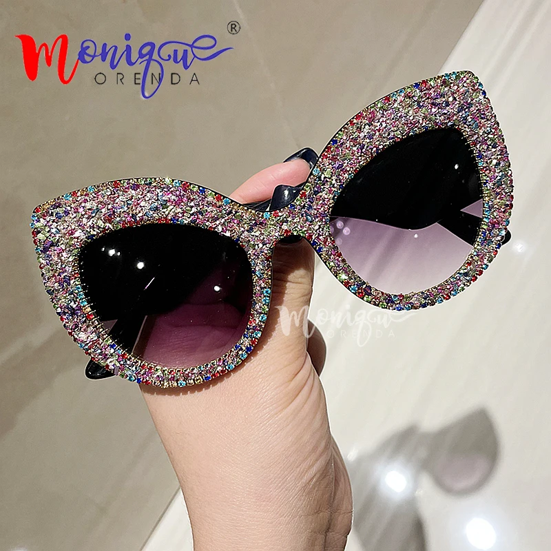 Vintage Oversized Cat Eye Sunglasses Women Retro Rhinestone Sun Glasses For Elegant Lady Fashion Punk Glasses Oculos square sunglasses women