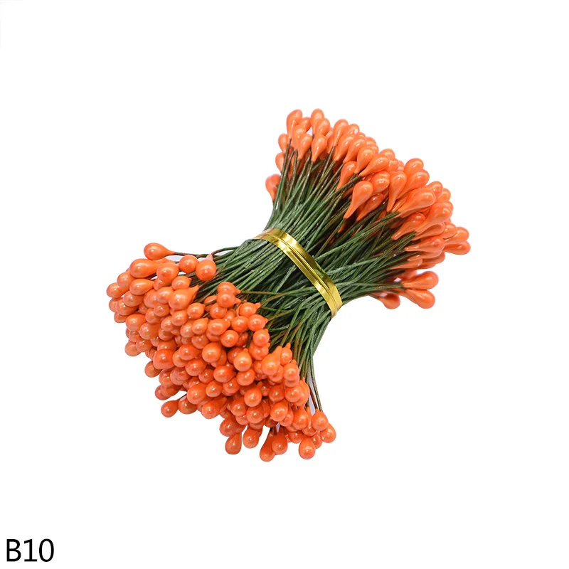 130/260 шт, толщина 3 мм, маленький искусственный цветок Искусственные тычинки цветочный Рисунок с изображением рождественского цветка, тычинки Свадебные украшения для самодельного изготовления - Цвет: B10 orange