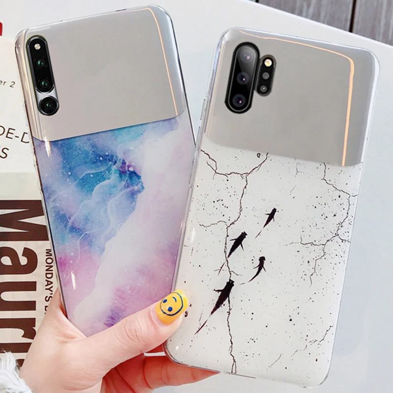 

For Samsung Galaxy Note10 Pro Case Small Mirror And Fish Color Marble For Samsung Note 10 Case Soft Edge Protect Cover