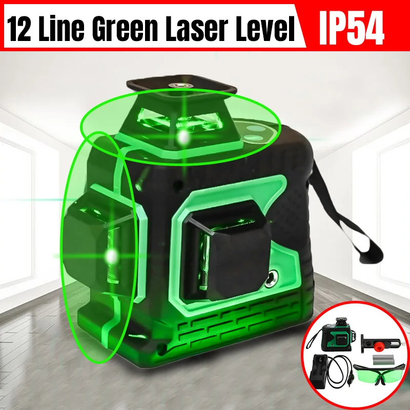 

Laser Level 3D 12 Line Green Light Auto Self Leveling 360 Rotary Measure Horizontal Vertical Cross Self-Leveling Stability