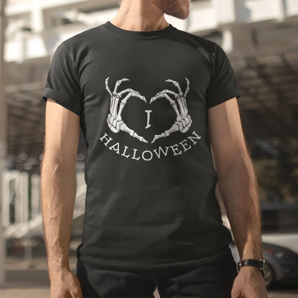Мужская черная футболка с надписью I Love Хэллоуин размеры S M L Xl 2Xl 3Xl высокое