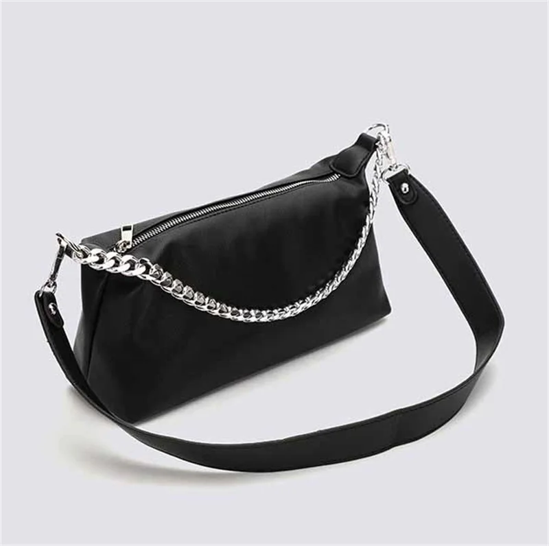 Fashion PU leather Baguette bag metal chain Shoulder Bags Brand Designer Crossbody Bags For Women 2021 Underarm Bag Women Clutch