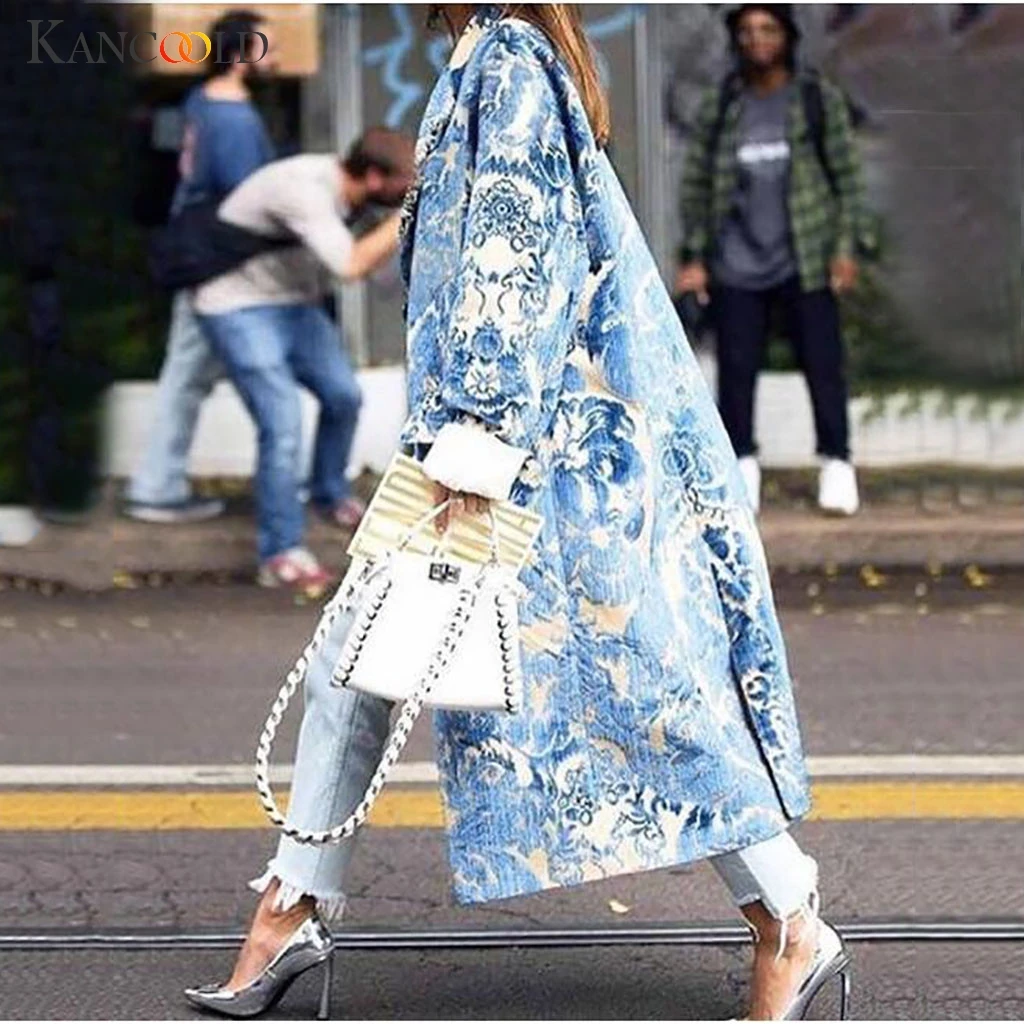 KANCOOLD New Fashion Women's Winter Button Lapel Print Long Sleeve Pocket Casual Overcoat Streetwear Blouse Coat Streetwear