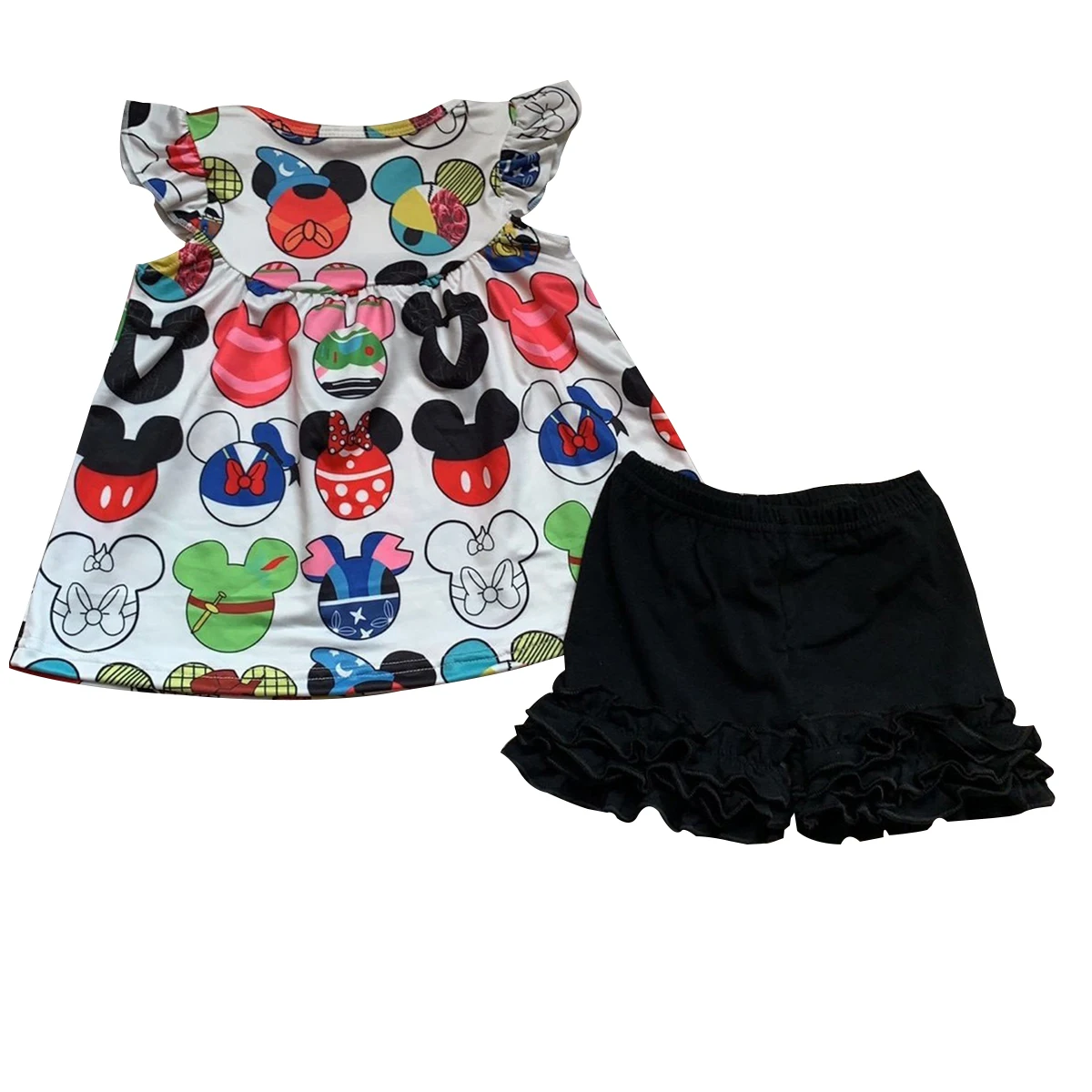 Милая Детская одежда; Изысканная одежда с рукавами-крылышками и оборками; черные хлопковые шорты; летняя одежда для девочек