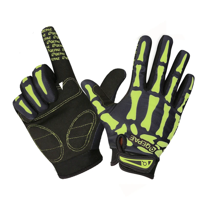 Теплые велосипедные перчатки унисекс, крутые снежные лыжные перчатки с рисунком скелета, перчатки для катания на лыжах, на открытом воздухе, для кемпинга, мотоцикла, велосипеда, перчатки на полный палец - Цвет: Зеленый