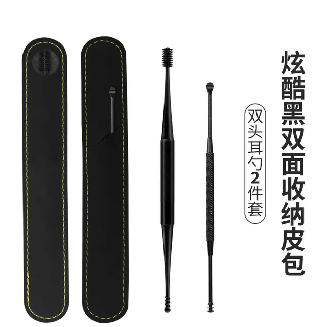 Earwax Removal Tool Sets Spiral Silicone Stainless Steel Ear Cleaner Sticks Springs Ear Wax Remover Wand Spiral Scoop Ears Care 2pcs Sets Black
