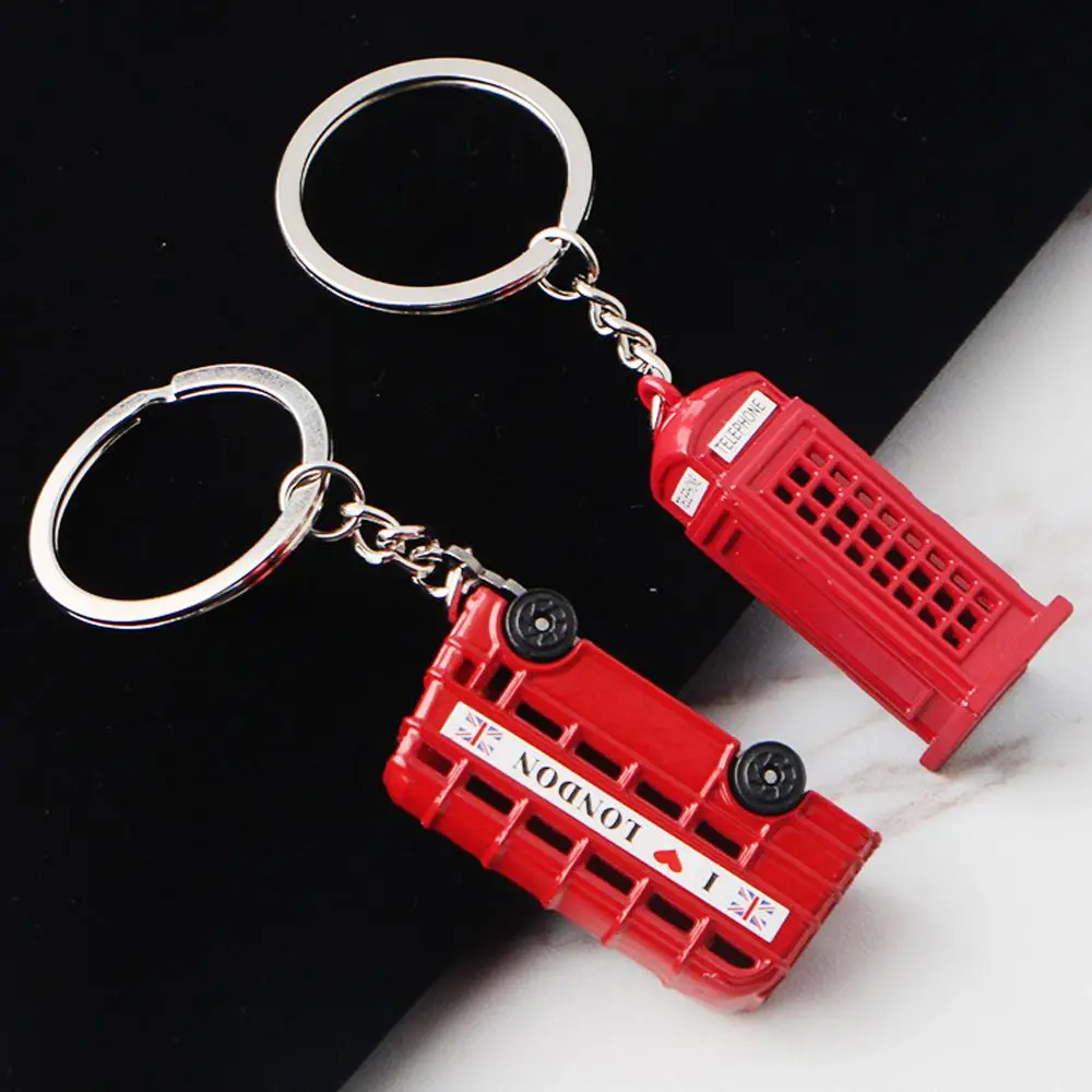 Red Telephone Booth Pendant Key Chain Ornaments Bus Key Ring London