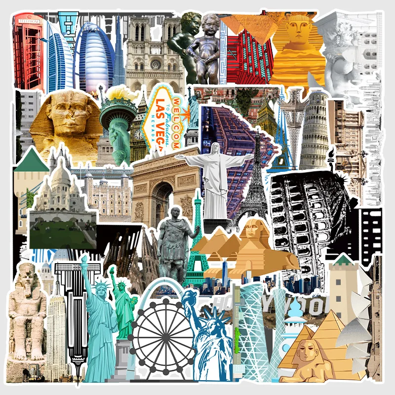 10/30/64PCS World Travel City landmark Graffiti Stickers Skateboard Fridge Laptop Motorcycle Luggage Cool Sticker Decals Kid Toy | Игрушки и