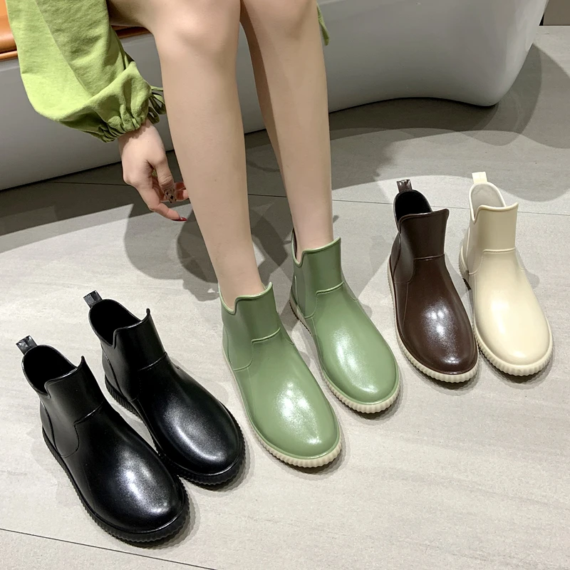 Botas de lluvia bonitas para mujer, zapatos de agua de tubo corto de suela para verano, de lluvia antideslizantes, zapatos de goma para Cocina| | - AliExpress