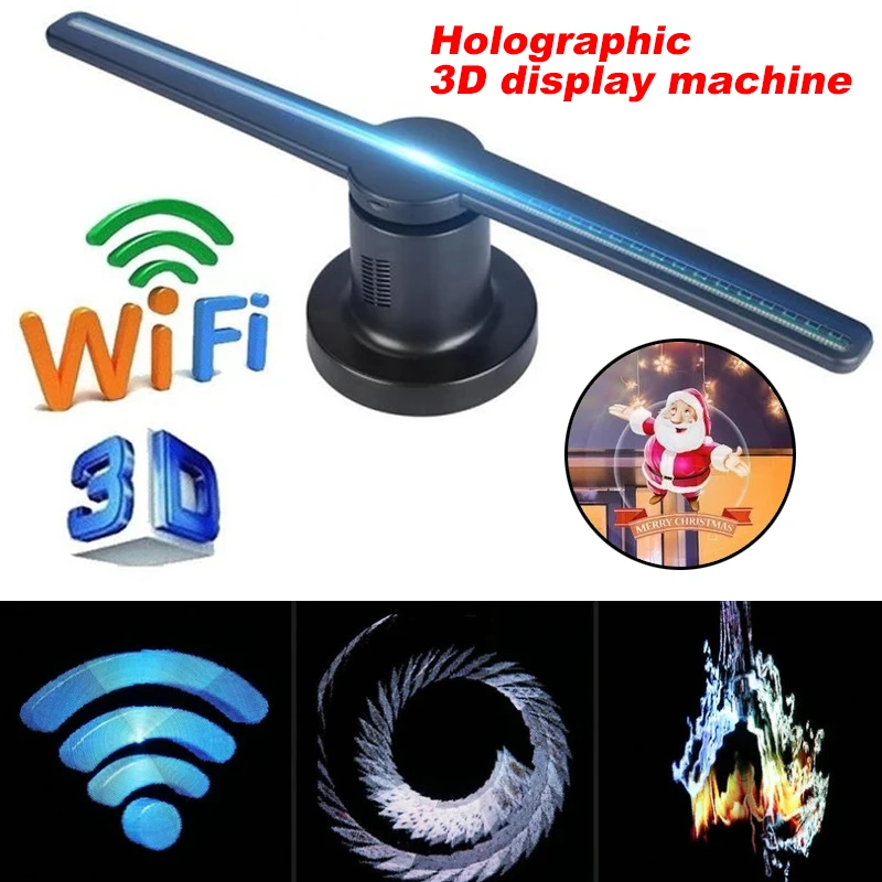 High Tech Wifi 3D Hologram Projector Fan Holographic Player Store Signs  Lamp 224 LEDs with 16G TF Kit 42cm Advertising Shop Logo