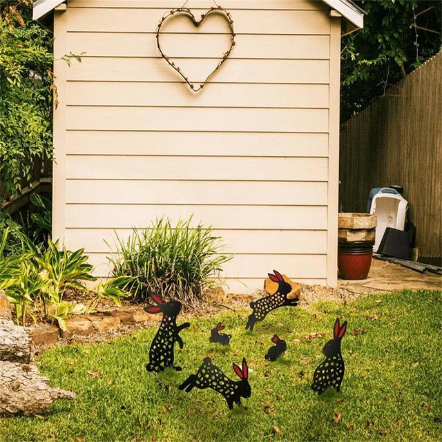 1Pc Húsvéti Fém Nyúl Vasművészet Kültéri Kerti Háztáji Gyeptáblák Dekoráció A Kertészeti Díszek Udvarához - Image 4