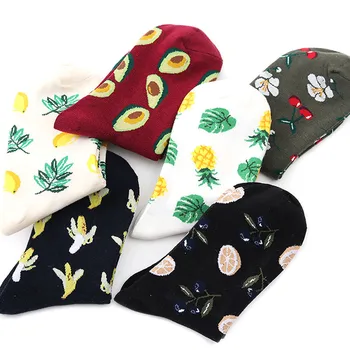 

Fashion High Hosiery Socks Women Fruit Happy Funny Crew Socks Avocado Flower Pattern Colorful Cotton Soft Socks