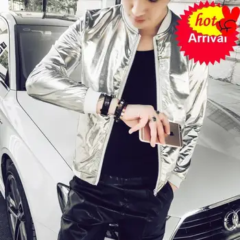 

Men 5XL Summer Bomber Jacket Fashion Slim Fit Protection Clothing Silver Shining Jackets Mens Plus Size Stage Coats Man
