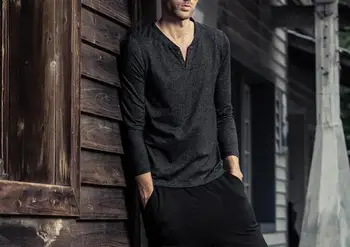 

2020 New Spring Autumn popular men V-Neck long sleeve T-shirt red grey An