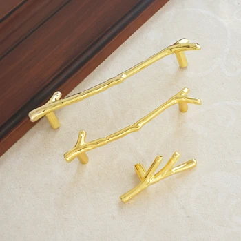 375 5Furniture Handle Knobs Gold Branches Drawer Handles Zinc Alloy Kitchen Cabinet Knob Door Handle Unique Hardware 96 128mm