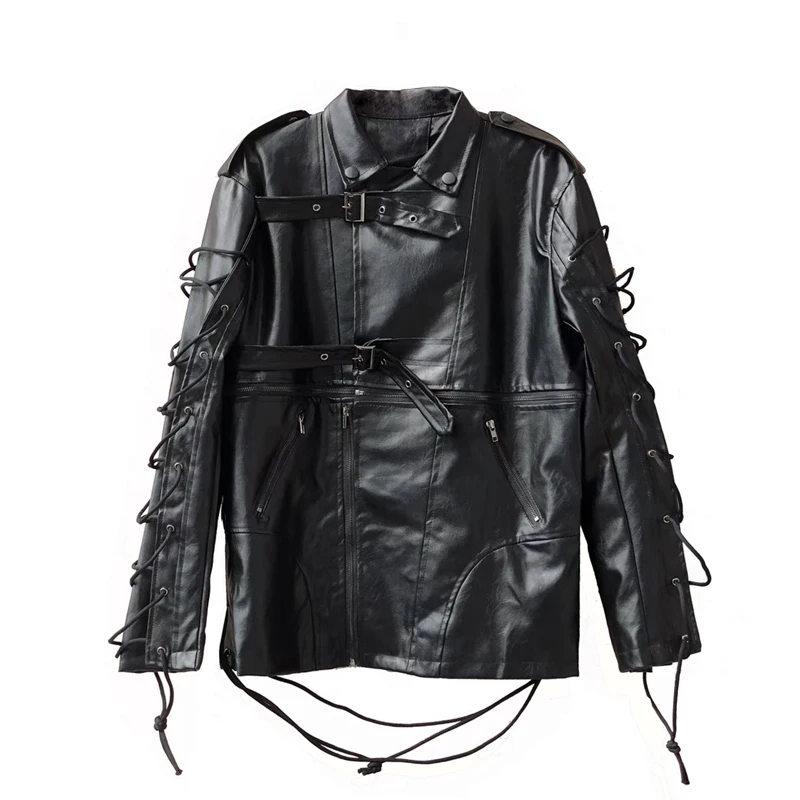 Новая Осенняя Pu кожаная куртка для мотоциклов с рукавом шнуровкой на молнии Лоскутная куртка верхняя одежда