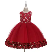 Hetiso элегантный цветок розы Подол платье принцессы для девочек вечерние Детские платья для девочек одежда Свадебное бальное платье 1-5 лет