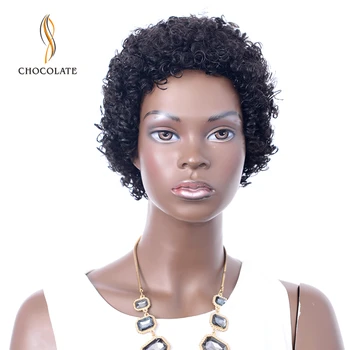 

CHOCOLATE Wigs Human Hair Short Wigs For Black Women jerry Curly Peruvian Remy Human Hair Wig Machine Made 1#