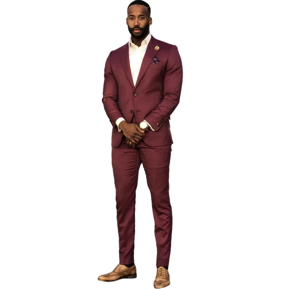 

Fashion Burgundy Men Suits Jacket Slim Fit 2 Piece/Blazer Pants Classic Male Set Casual Daily Costume Homme Mens Clothes Outfit
