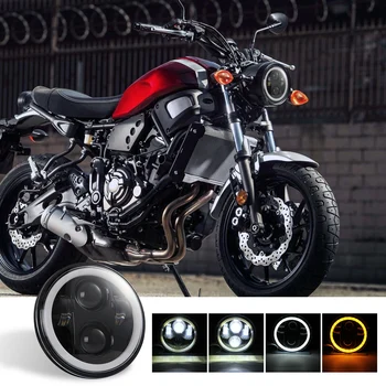 

5.75In Angel Eye DRL Motorcycle 5 3/4 LED Headlight Projector For Dyna Sportster XL1200 XL883 Auto LED Chrome Round Headlamp