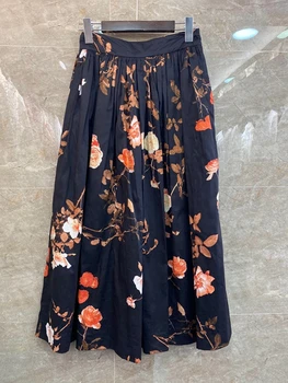 

2020 Spring and Summer New Women's Elastic Waist Decorative Printing Color Matching All-match Mid-Length Skirt 404