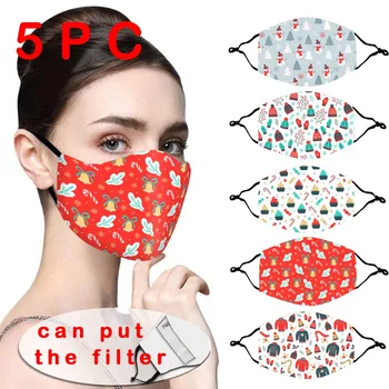 

5pcs Christmas Print Face Mask For Adult Outdoor Protection Face Mouth Masks Adjustable Reusable mascarilla reutilizable maske