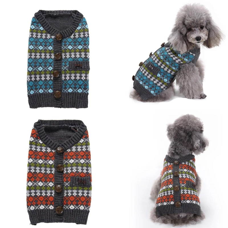 

Plaid Dog Sweaters Button British Style Puppy Sweater For Small Large Dogs Chihuahua Autumn Winter Coat XXS-XXL ropa para perro