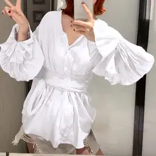 Celmia Women Tops and Blouses 2020 Spring Long Sleeve Casual Belted Shirt Elegant V neck Party Blusas Female Clothes Plus Size 7