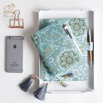 

Retro Fabric Sky Blue Flower Notebook Schedule Journal Diary Cover A5 A6 Planner Tassel Notebook Case Time Management Notebook
