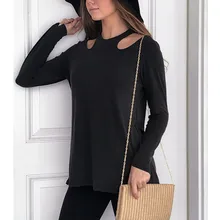 Модная рубашка с вырезами на плечах Осенняя блузка танцевальные короткие женские футболки для йоги спортивные топы с длинными рукавами для бега фитнес А6