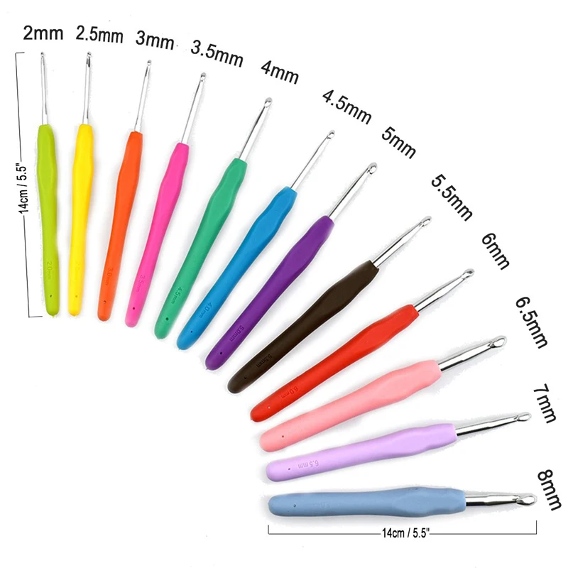 9pcs/set Crochet Hooks Weave Craft Crochet Hook Yarn Knitting Needles  Sewing Tool Kit Comfortable Colorful Soft Rubber Grip