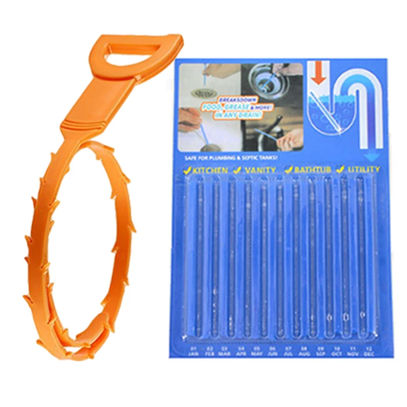 Pipe Dredger Hair Cleaner Anti-blocking Cleaning Hook Spring Dredge Dissolve Decontamination Stick Household Tools LXX - Color: 1Hook 1Stick