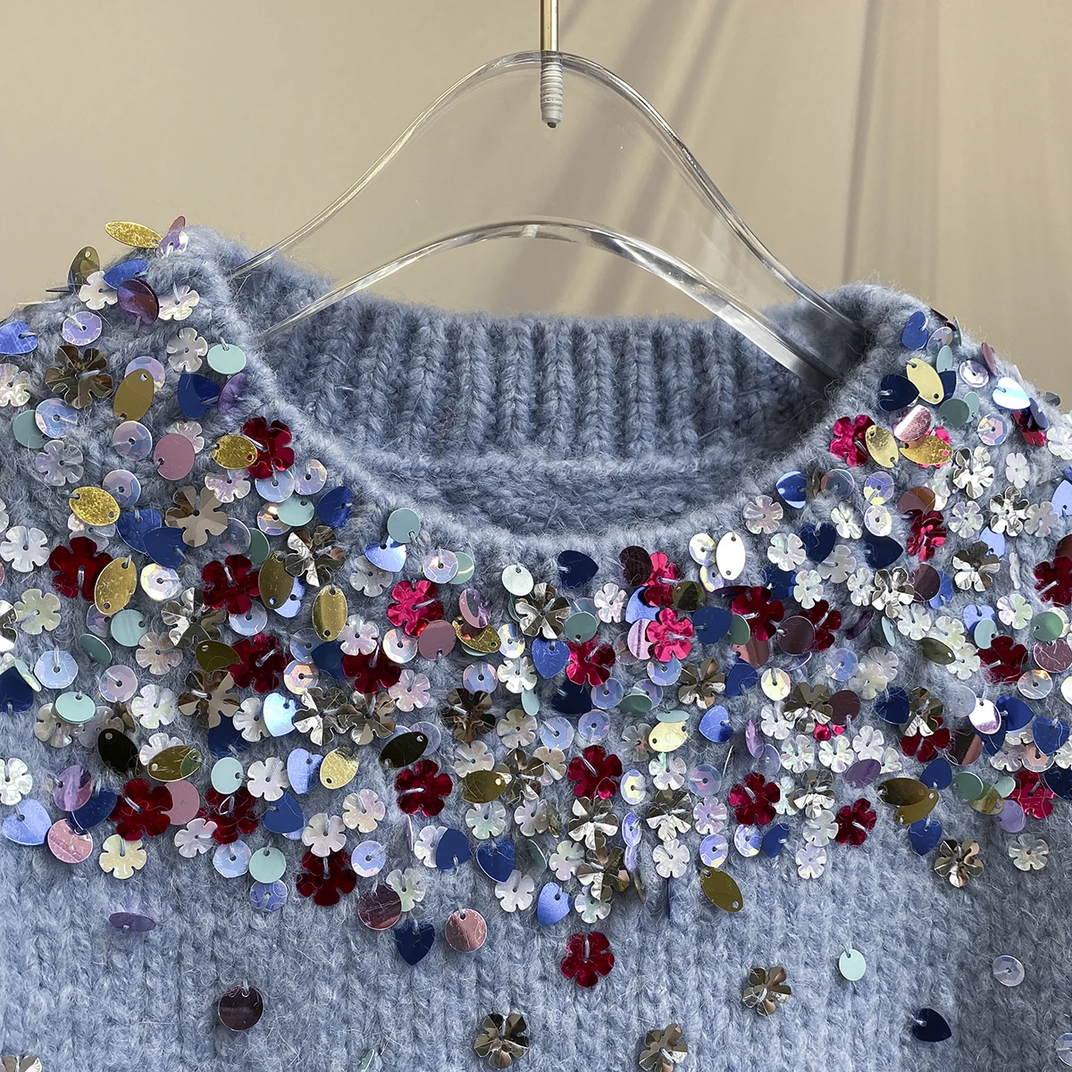 GETSPRING Women Sweater Sequins Patchwork Women