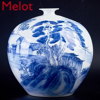 

Jingdezhen Ceramic Vase Square Spring Light Hand Painted New Chinese Style Home Decorations Living Room TV Cabinet Entrance