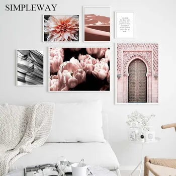 

Moroccan Door Flower Scandinavian Poster Landscape Abstract Wall Art Print Nordic Style Painting Modern Home Decoration Picture