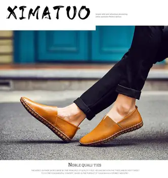 

Genuine Cow leather Mens Loafers Fashion Handmade Moccasins Soft Leather Blue Slip On Men's Boat Shoe PLUS SIZE 38~48