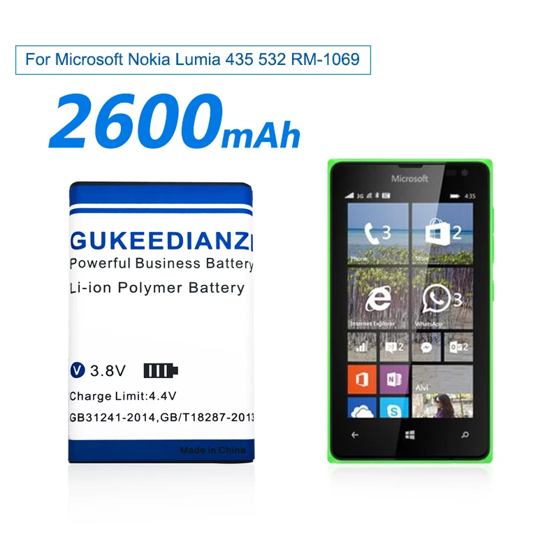Аккумулятор GUKEEDIANZI 2600 мАч для microsoft Nokia Lumia 435/Lumia 532 RM 1069 1070 1071 батарея мобильного телефона BV-5J BV 5J
