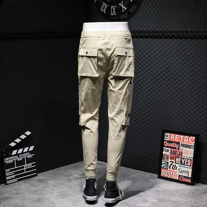 

Mens Summer Long Casual Pants Elastic Waist Pocket Cargo Pants Fitness Sweatpants Male Breathable Slim Fit Stretch Joggers Pants