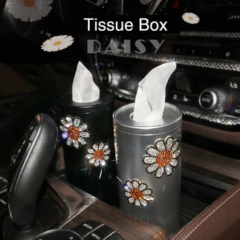 

Daisy Flower Rhinestone Crystal Car Tissue Box for Sun Visor Auto Hanging Tissue Box Diamond Sunshade Case Auto Car Accessories