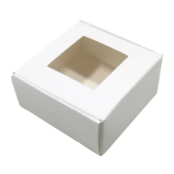 

30Pcs/Lot 7x7x3cm Foldable Kraft Paper Package Boxes With Clear Window Jewelry Craft DIY Gift Soap Storage Boxes for Christmas