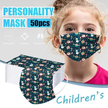 

50pcs Children Face Mask Cute Cloth Christmas Print Face Mask For Kids Design Mask Protection Kids Mask Style maseczka ochronna