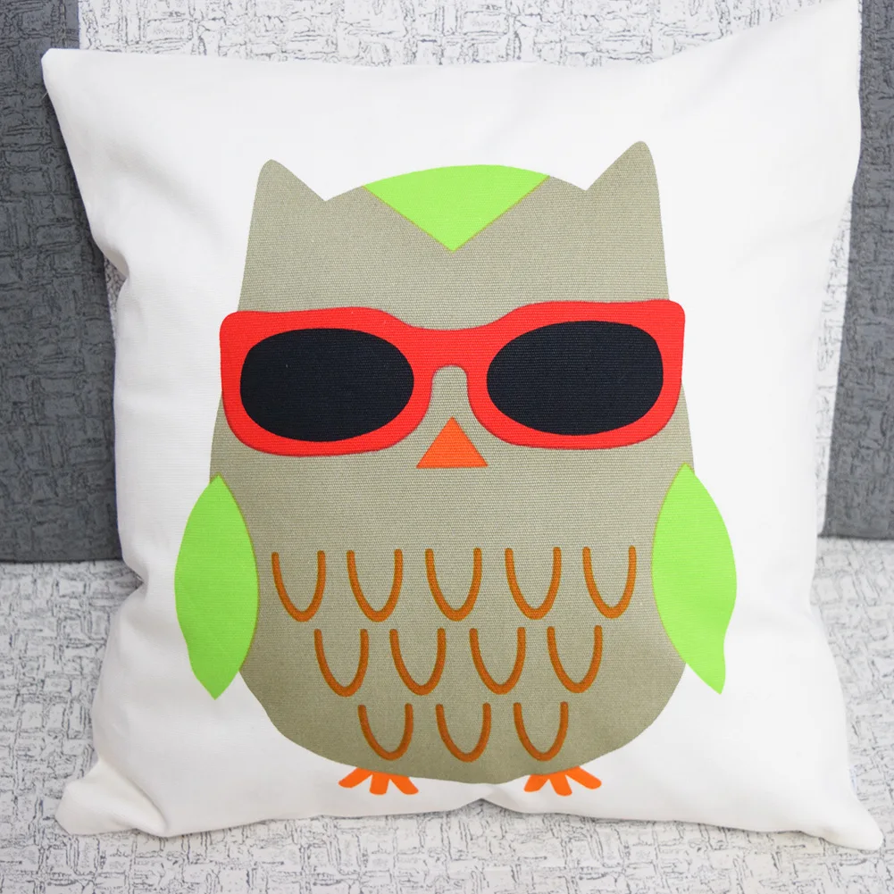 

cartoon owl square throw pillow case print owlet cotton pillowcase home decor bedroom cafe office sofa decorations