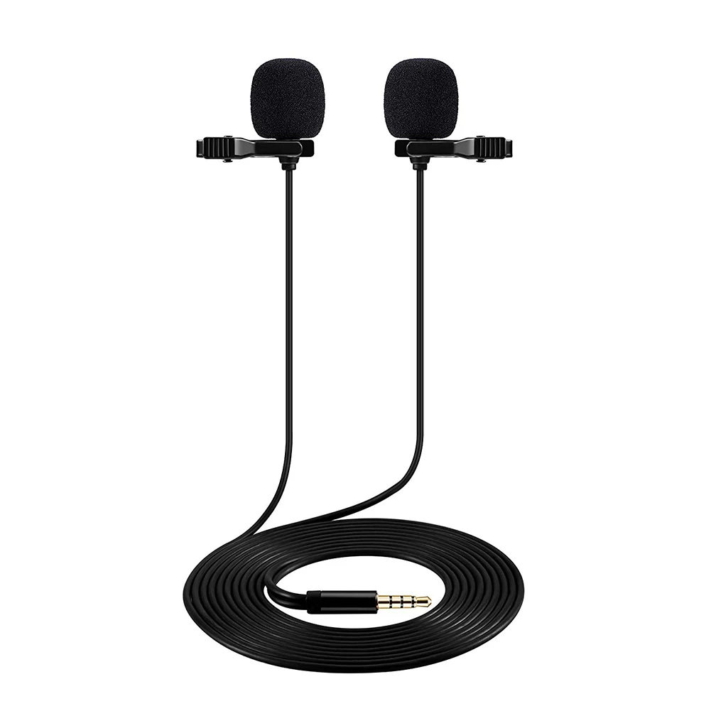  Portable Studio Microphone Double Head Hands Free Smartphones Lapel Universal Condenser For Lecture - 4000069932985
