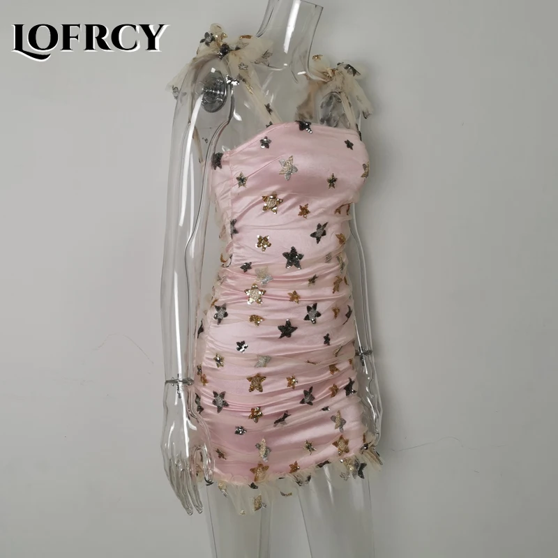 Женское мини платье Lofrcy Сетчатое с блестками и вырезом лодочкой Короткое